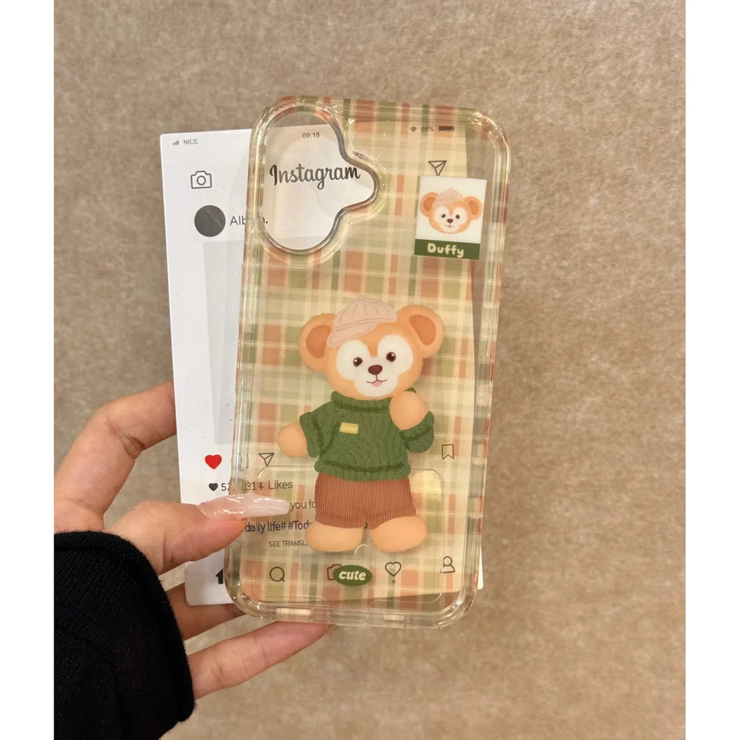 BANCA透色格纹达菲熊适用苹果16手机壳iphone15/14promax透明1312