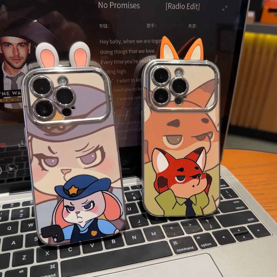 BANCAKEWU立体耳朵朱迪尼克适用苹果15情侣款手机壳vivo华为oppo