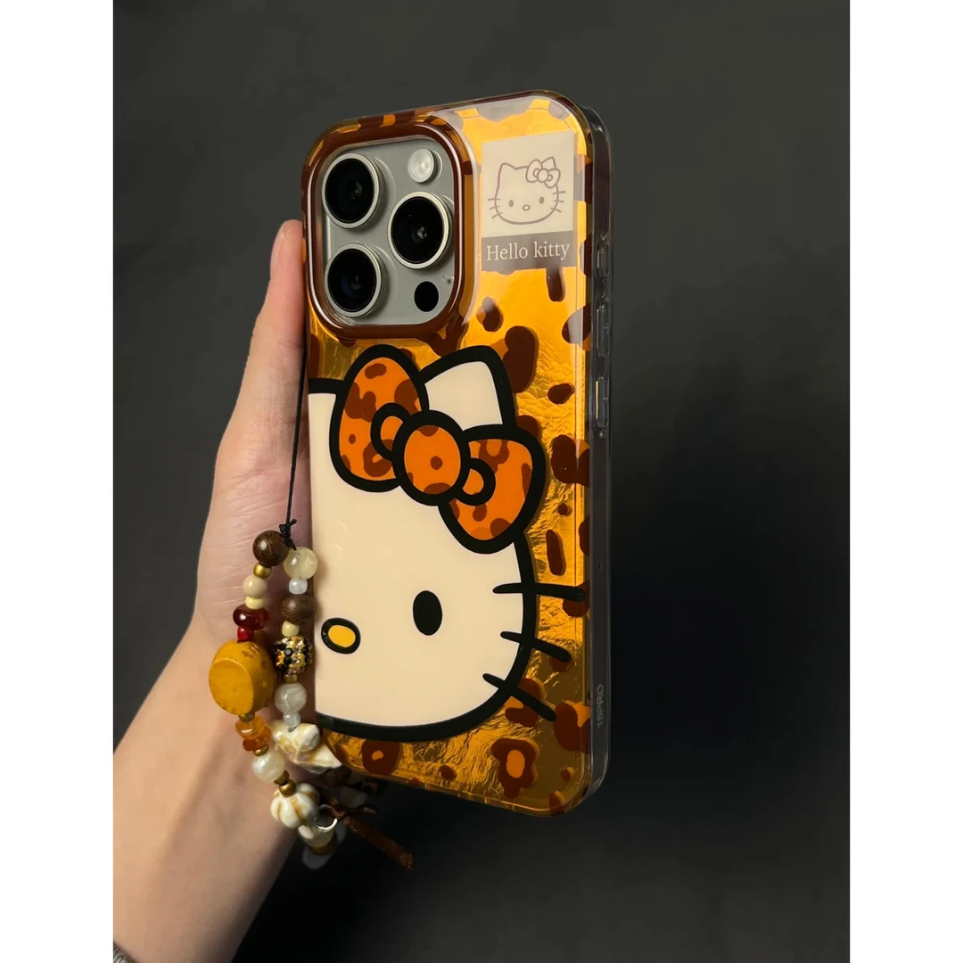 BANCA卡通豹纹蝴蝶结kitty标签适用苹果16手机壳华为vivo小米oppo