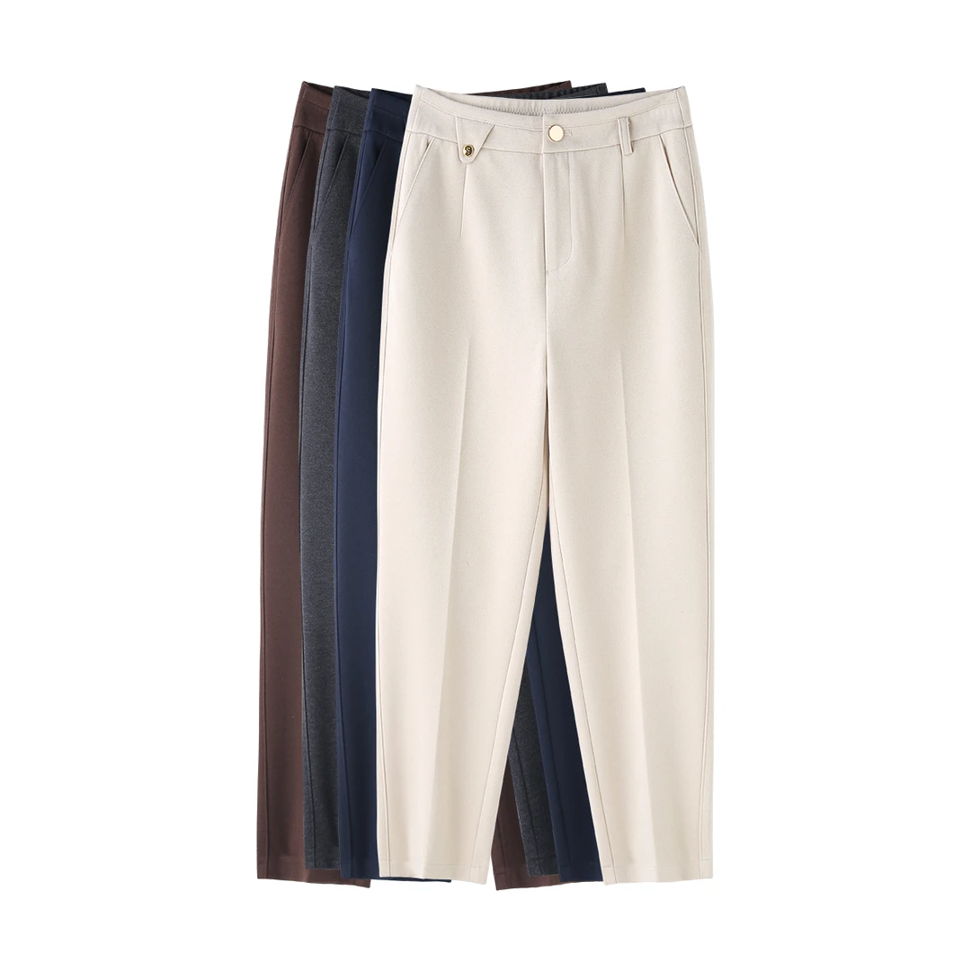 【爆款推荐】25年冬季新款百搭时尚显瘦法棍裤236001舒适高腰纯色