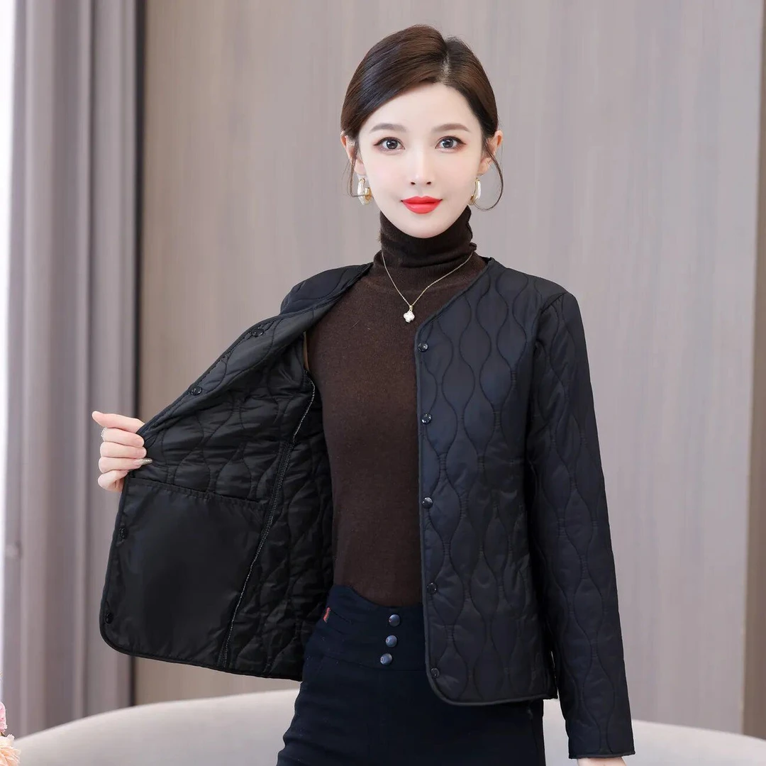 秋冬季2024新款棉服内胆女修身轻薄短款贴身内穿无领保暖棉衣外套