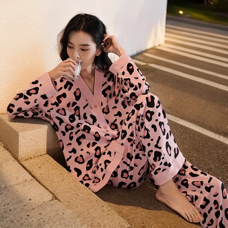 睡衣女春秋季长袖套装出门款大码居家薄款宽松爆款新款女士家居服