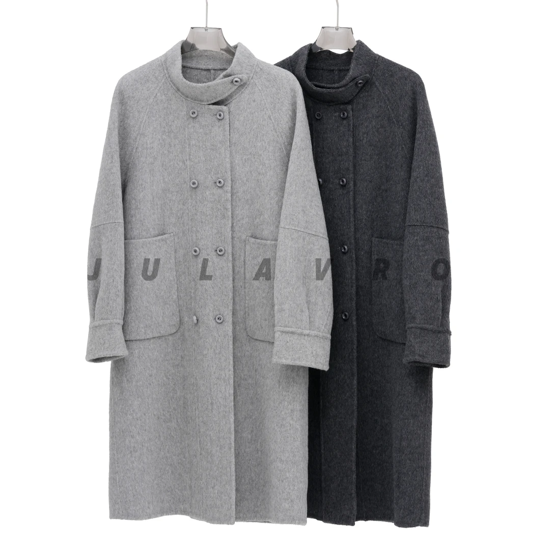 2024爆款中长款小个子气质时尚百搭秋冬新款立领双面羊绒大衣外套