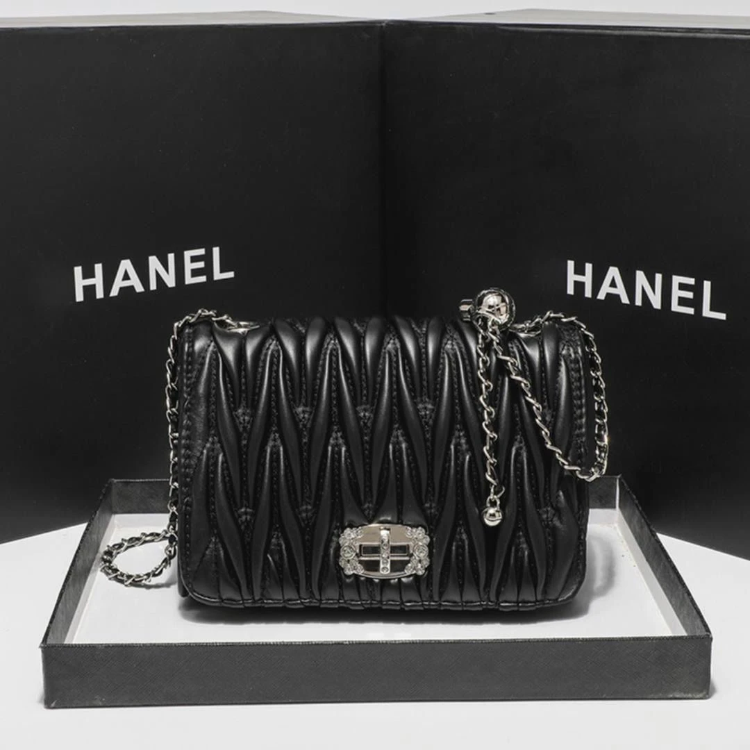 小香风百搭单肩斜挎包时尚斜跨包链条包褶皱小方包