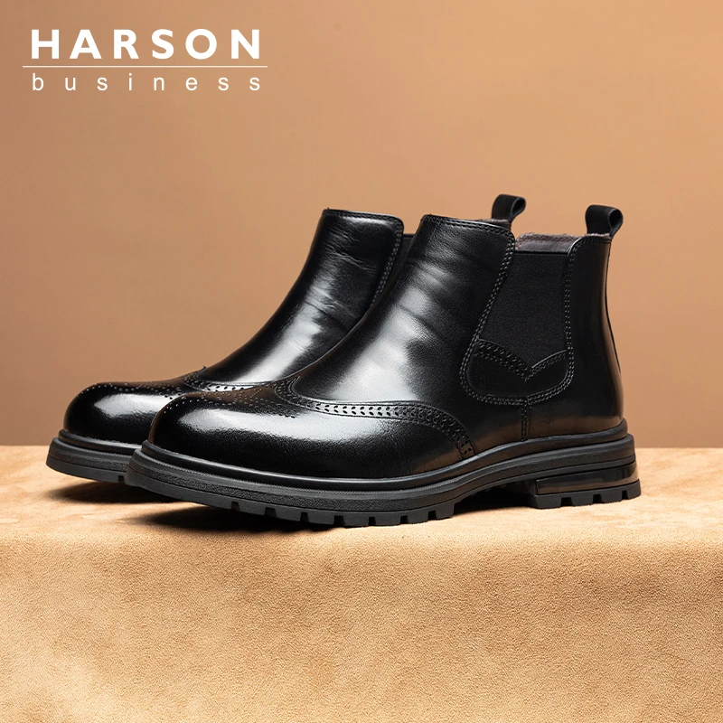 冬季新款皮鞋切尔西男靴加绒保暖厚底皮靴英伦