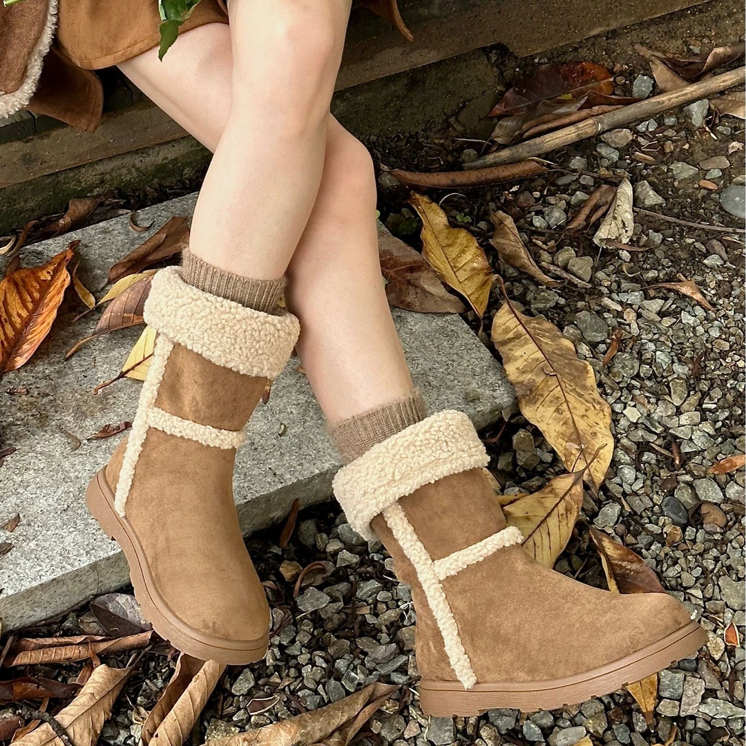 雪地靴女冬季加绒厚底保暖2024新款两穿羊羔毛棉鞋百搭靴子