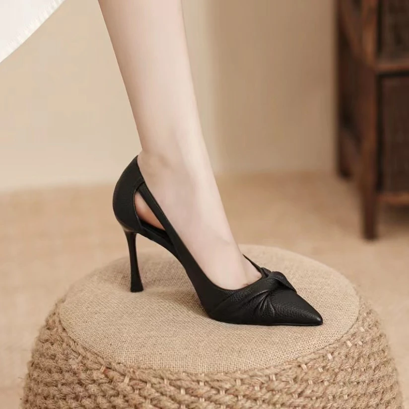 加女鞋职业尖头不累脚百搭浅口高跟鞋细跟气质时尚百搭高跟鞋女