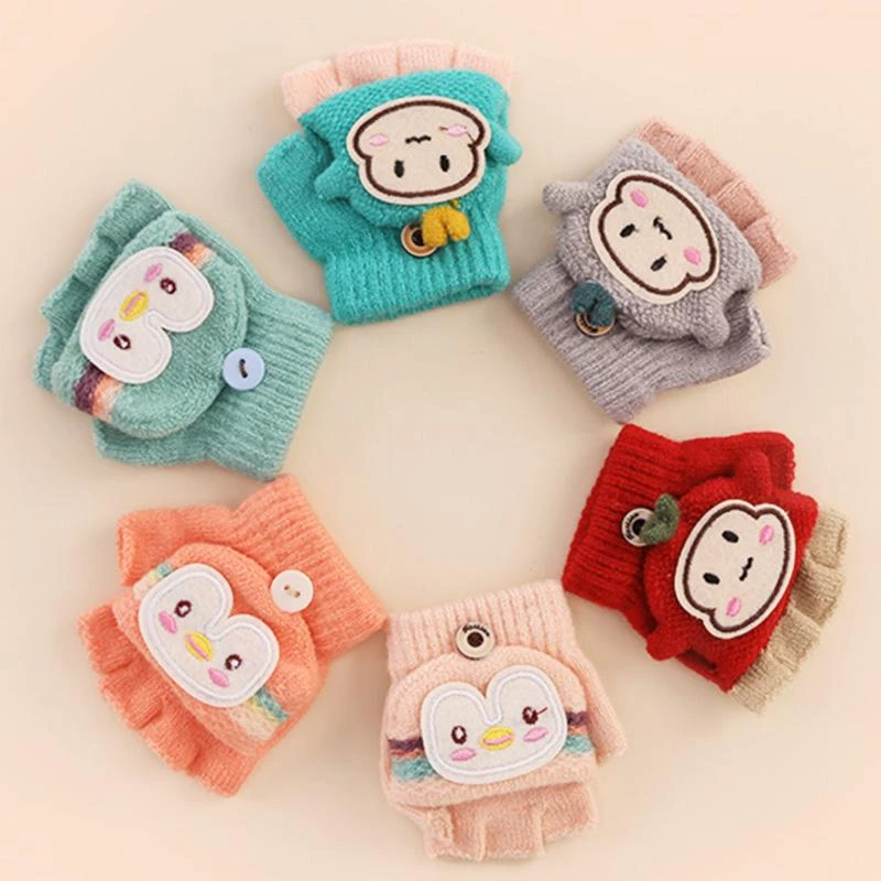 0-1-2岁秋冬季天保暖小宝宝翻盖手套男女儿童小孩可爱婴幼儿五指