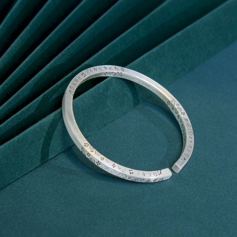 足银手镯  【吉言方镯】复古民族风经典（28g±2g）同款 A622实心