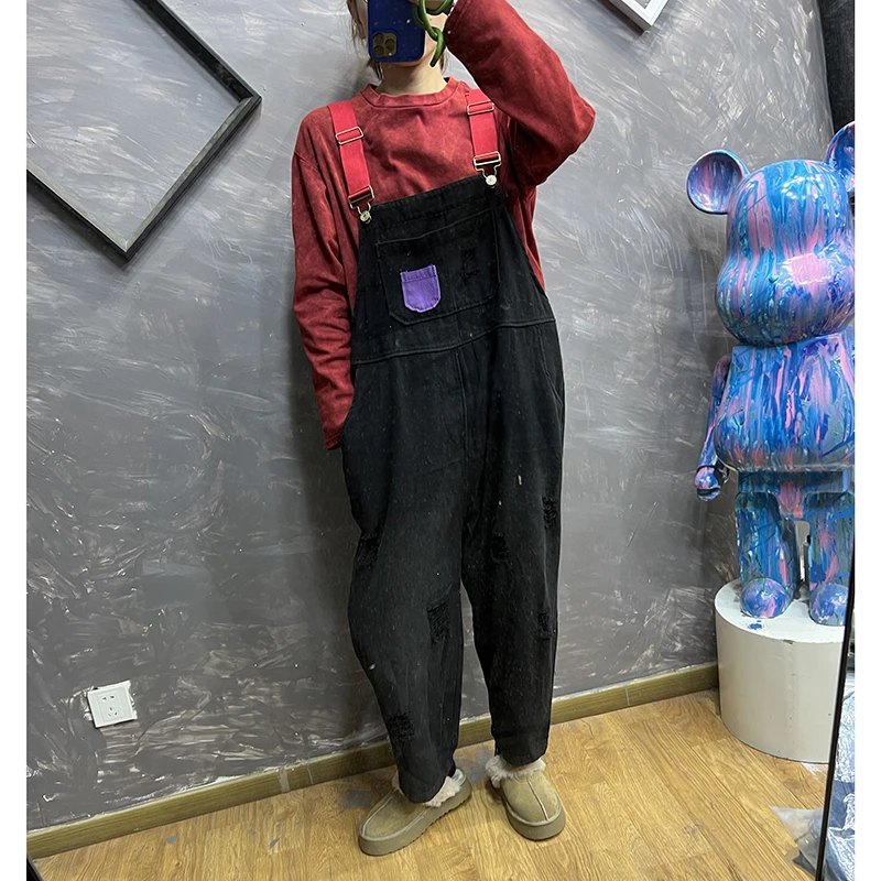 念北穿搭简约牛仔显瘦时尚宽松减龄大码网红背带裤B