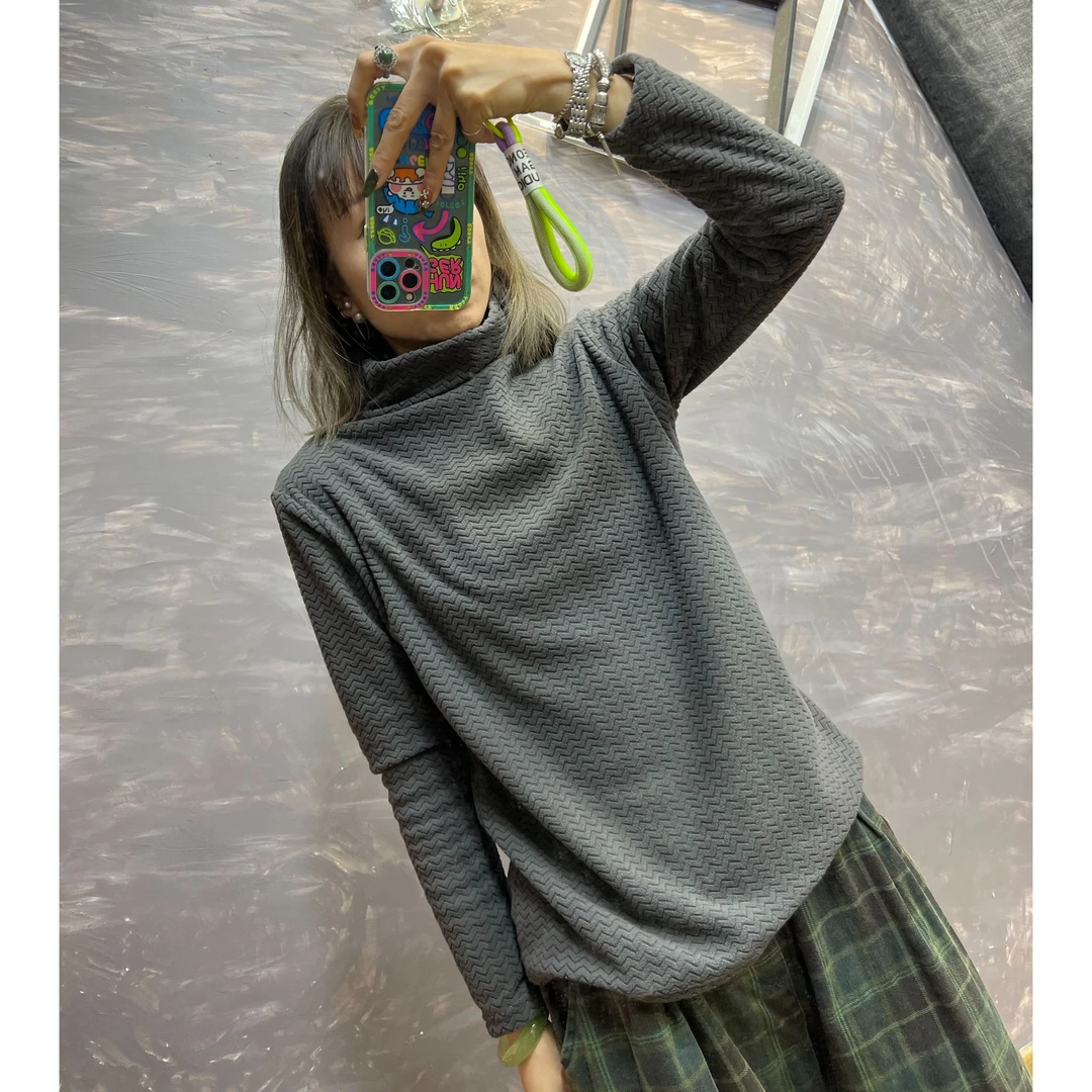 念北穿搭德绒波浪纹高领打底上衣