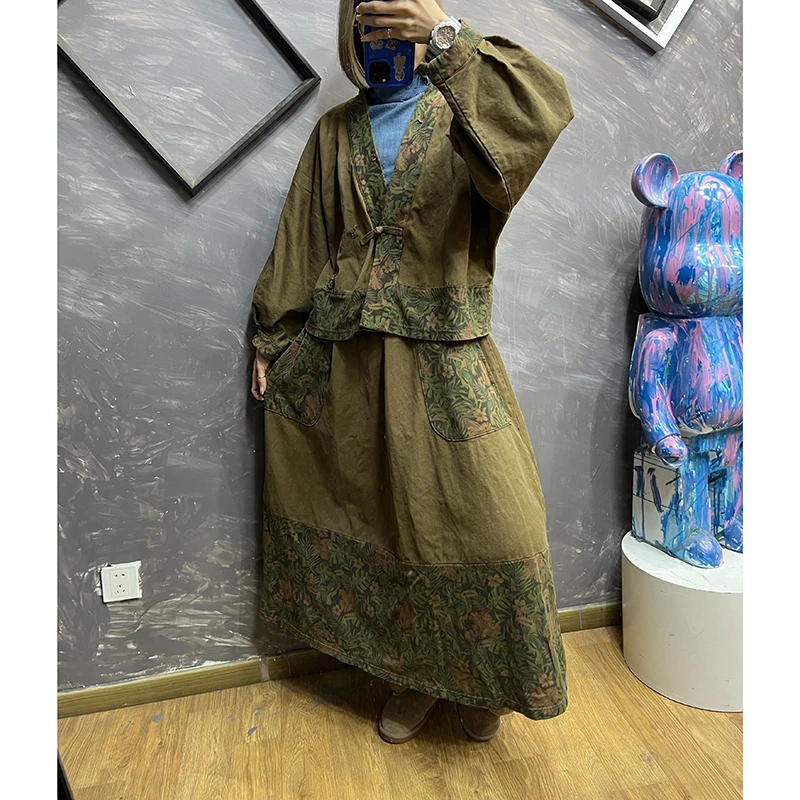 念北穿搭春夏秋韩版复古做旧新中式民族风文艺套裙Q