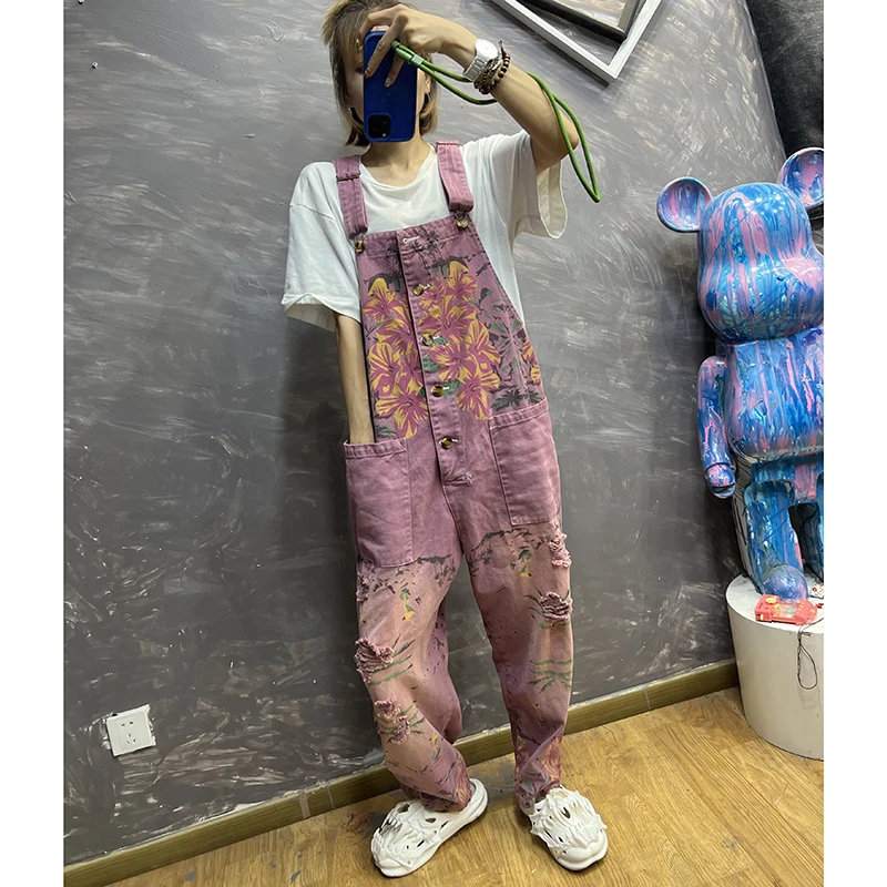 念北穿搭设计版胸前有花开扣牛仔连体裤背带裤B