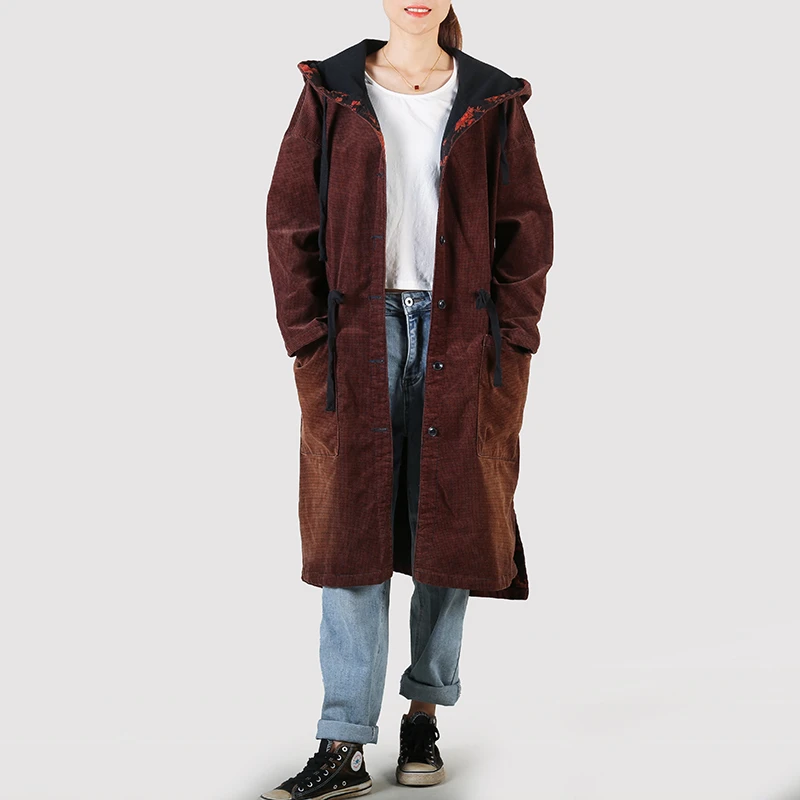 念北穿搭连帽宽松秋冬休闲中长款工装加绒风衣外套W