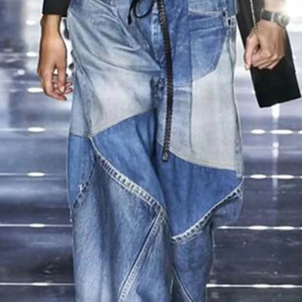 念北穿搭牛仔时尚拼接走秀款牛仔裤子K（制定款）