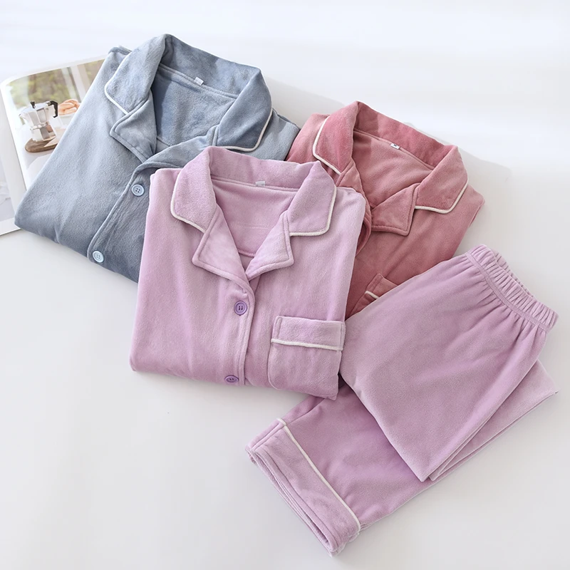 【冬季清仓海岛绒套装】超柔薄绒冬季睡衣女套装长袖宽松秋冬季168