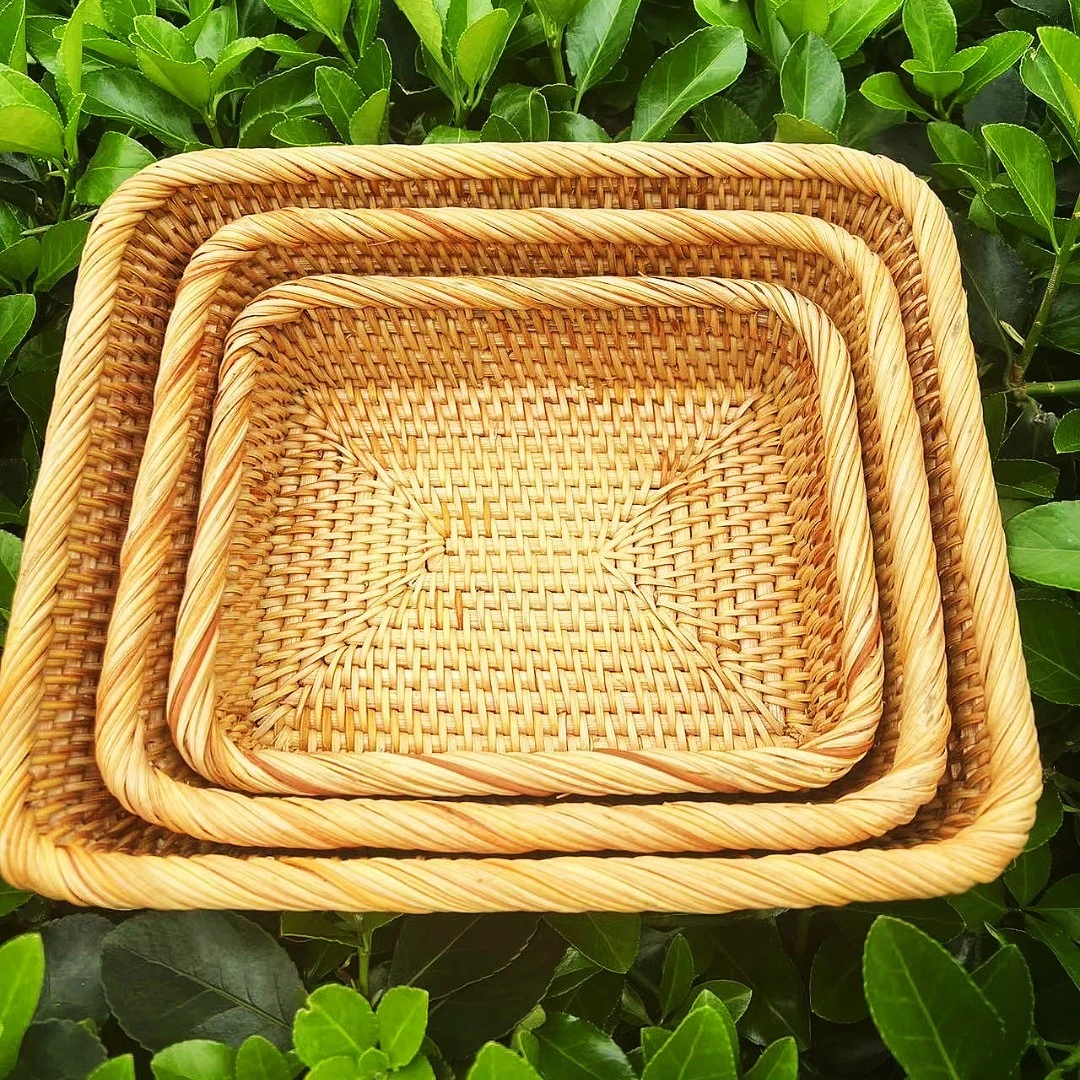 水果篮藤编方形中号竹编收纳筐托盘客厅圆形大水果盘草编