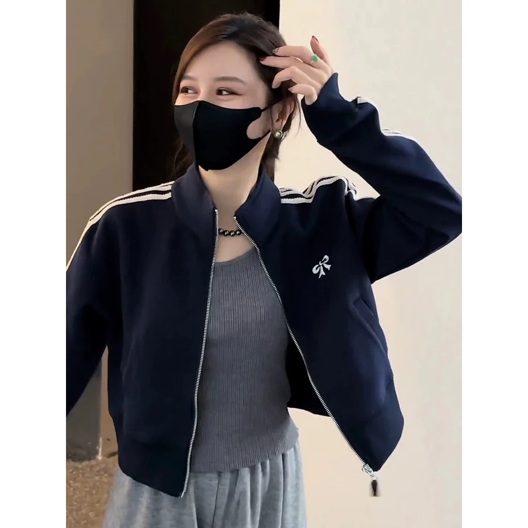 棒球服短外套女秋冬季加绒宽松休闲运动外穿卫衣立领长袖上衣短款