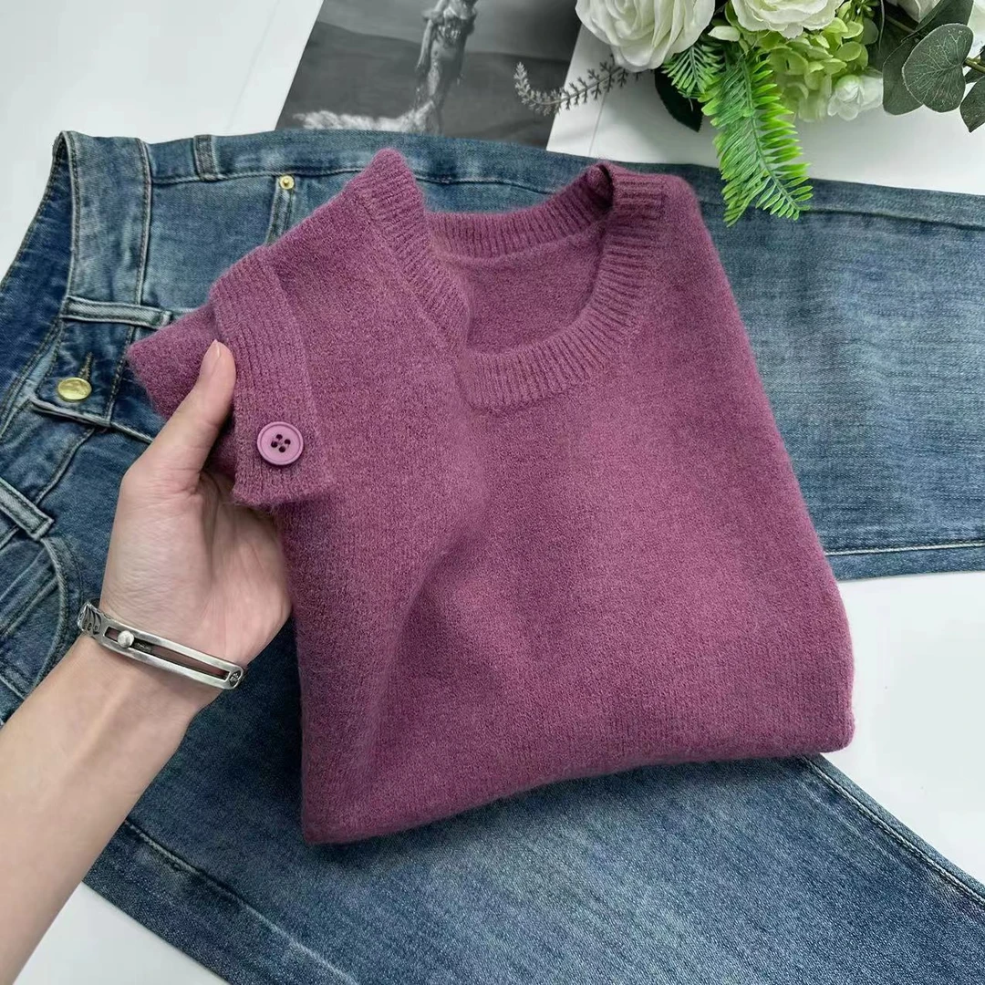 飞飞家 冬季新款马甲复古纽扣针织衫Y5289紫