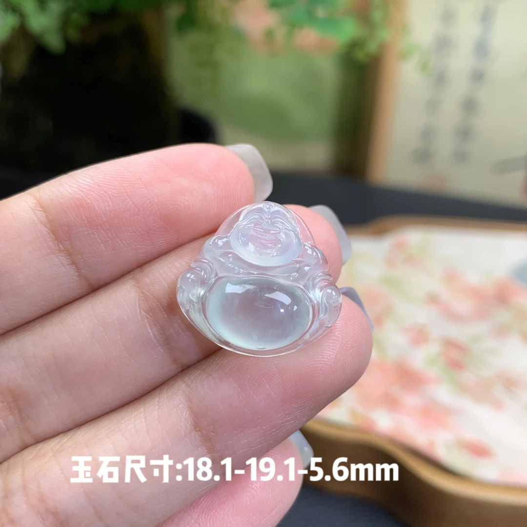 仙子翡翠高冰起光冰透起钢光小佛公吊坠锁骨链弥勒佛缅甸翡翠A货