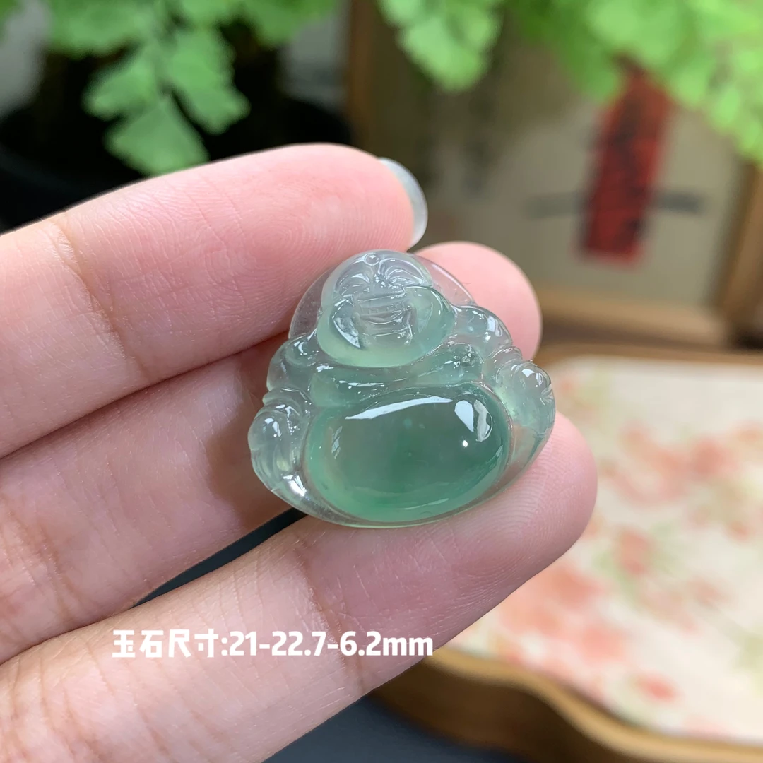 仙子翡翠冰种起光满绿色佛公吊坠缅甸翡翠A货弥勒佛小尺寸玉石