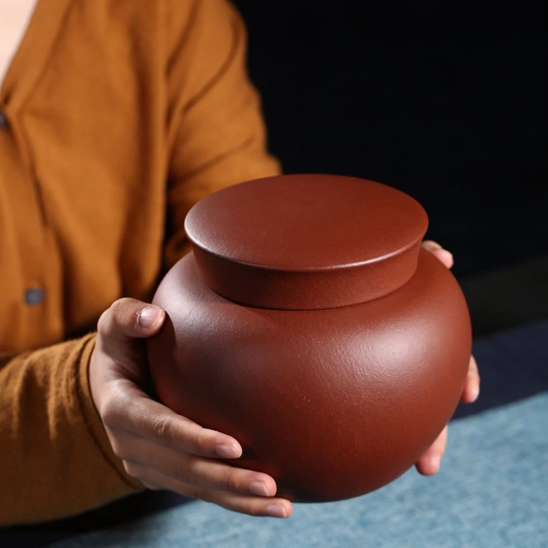 宜兴陶瓷紫砂茶叶罐储茶罐精品大号普洱茶醒茶罐高档家用紫泥罐