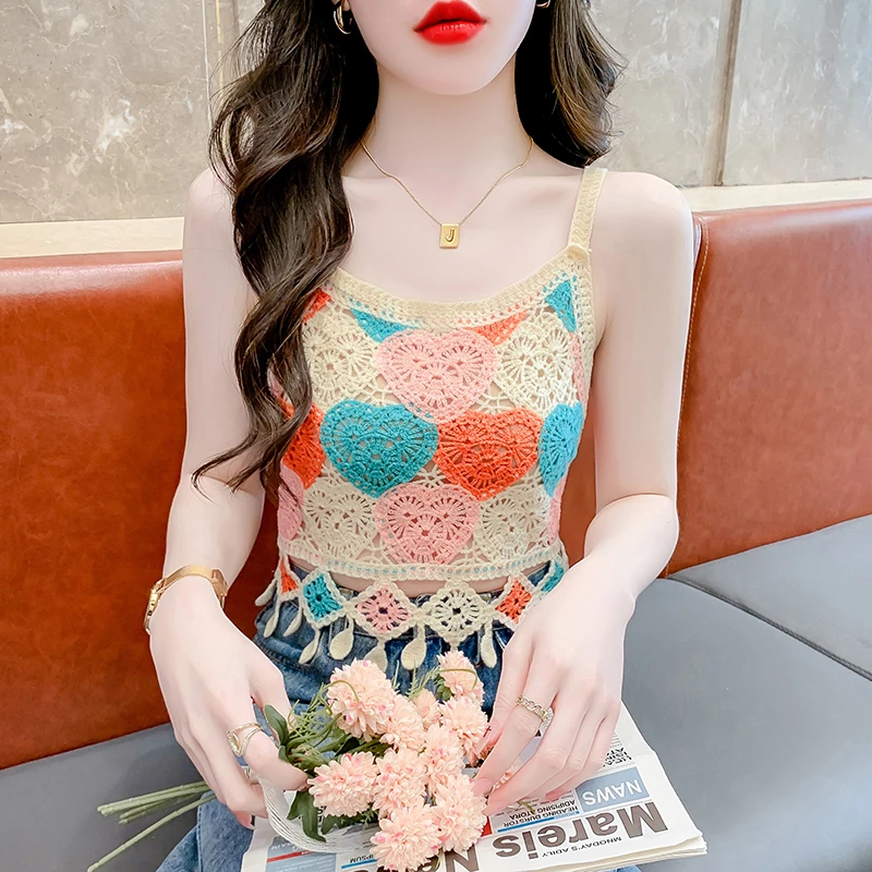 纯欲镂空吊带小背心女外穿夏季独特别致法式短款无袖上衣夏天女款