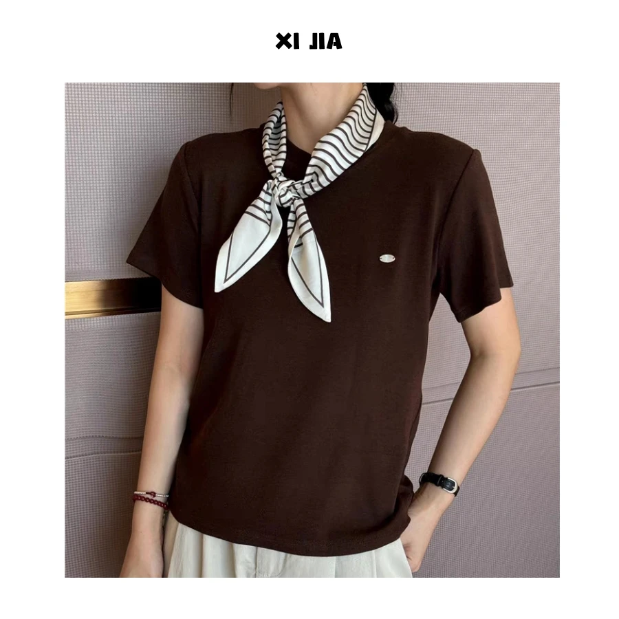 （XI JIA）秋季新款女装打底配丝巾针织上衣宽松气质潮流百搭