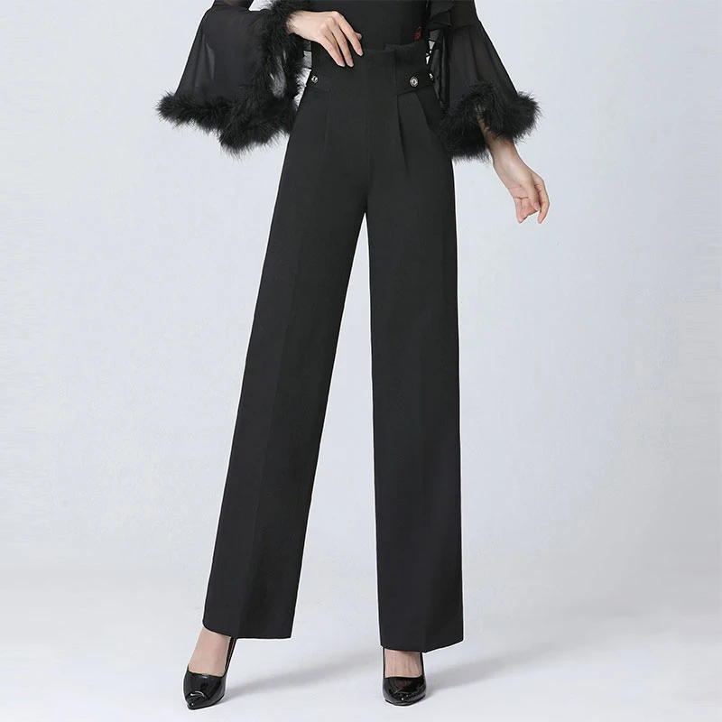 丹宝罗恰恰舞裤新款女士长裤直筒裤高端交谊舞服装女高腰跳舞裤