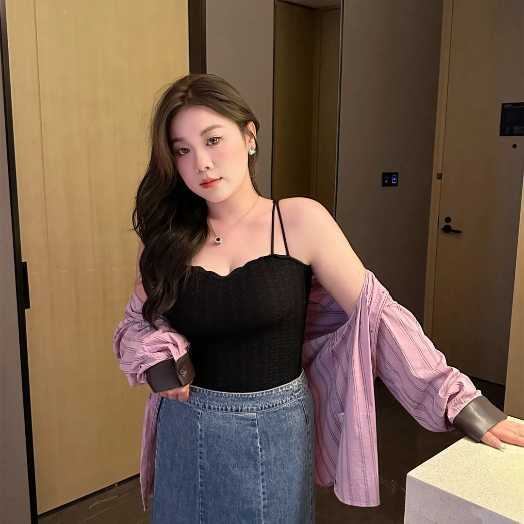 大码文胸吊带背心上衣外穿带胸垫美背内搭打底内衣女夏季LANE兰娥