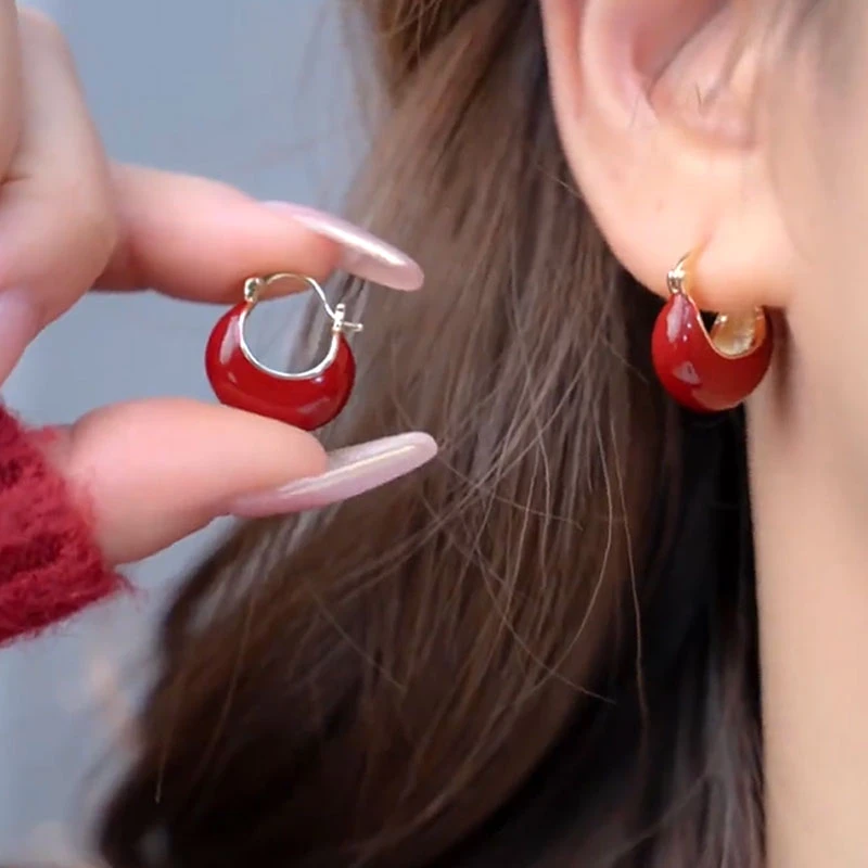 铜合金合成锆石耳饰 美拉德色系滴釉吊篮耳环女百搭时尚气质耳饰