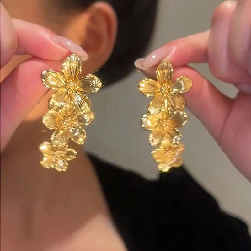 铜合金耳饰 欧美重工冷淡风花瓣流苏耳坠夸张时尚设计小众耳环女