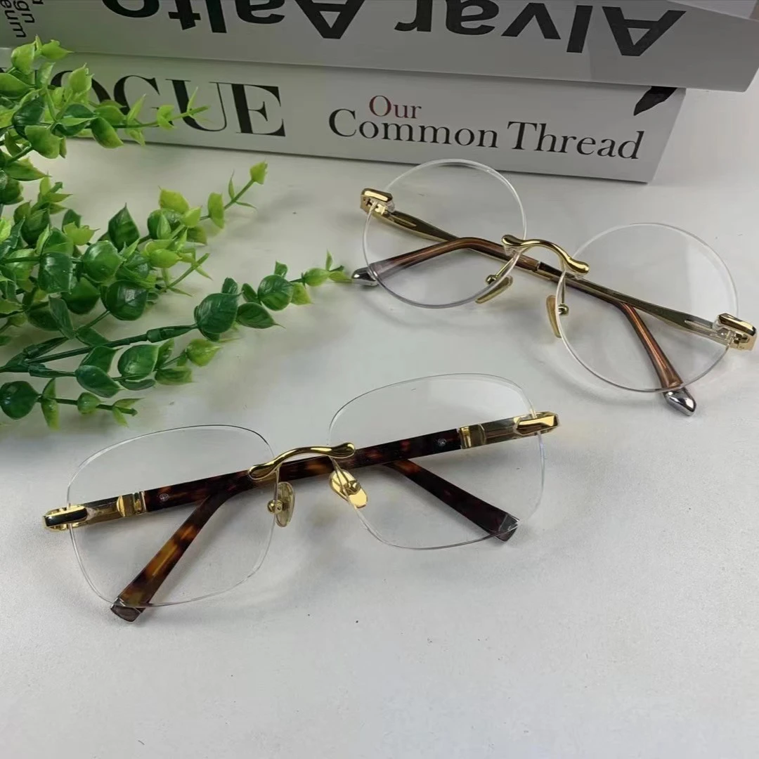 高档石头镜水晶眼镜白色时尚百搭茶色无框护目中老年太阳镜无边框