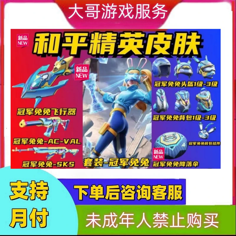 和平精英冠军兔兔套装头盔背包降落伞全套