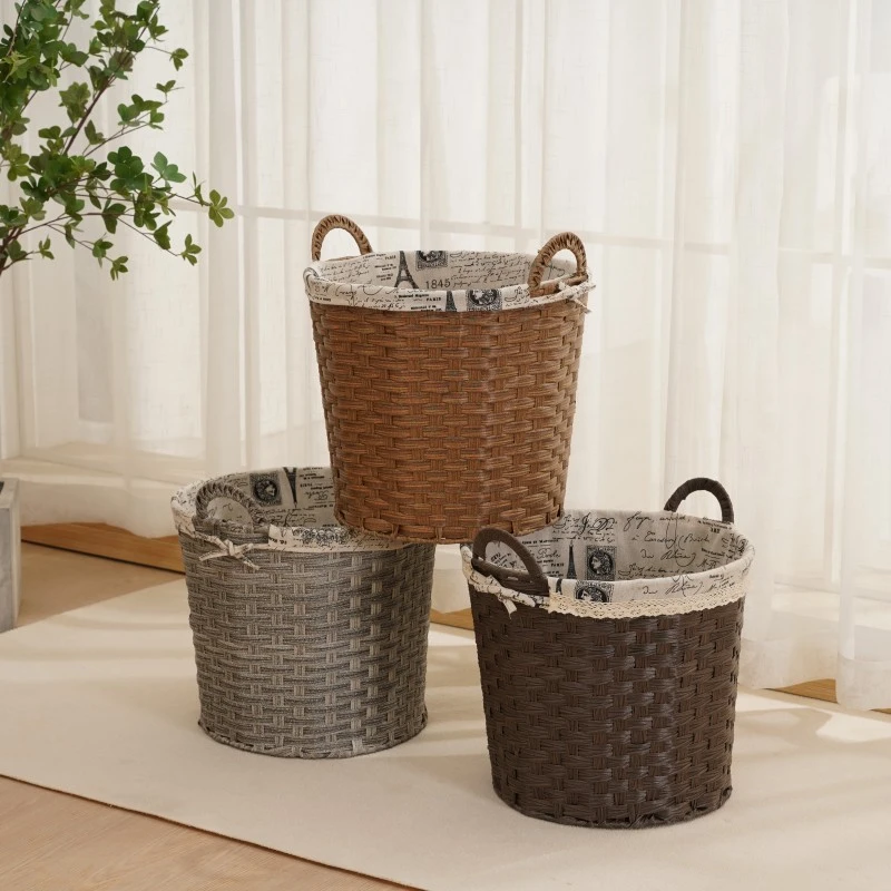 脏衣收纳筐家用圆形编织收纳筐大号卧室衣物收纳篮PVC储物收纳蓝