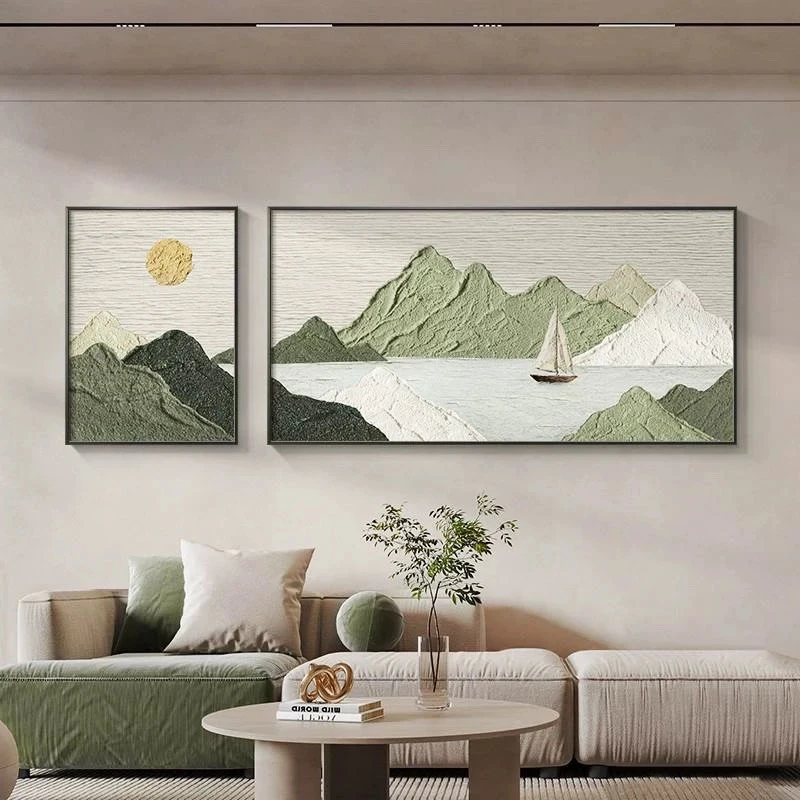 现代简约一帆风顺山水风景客厅装饰画两联壁画