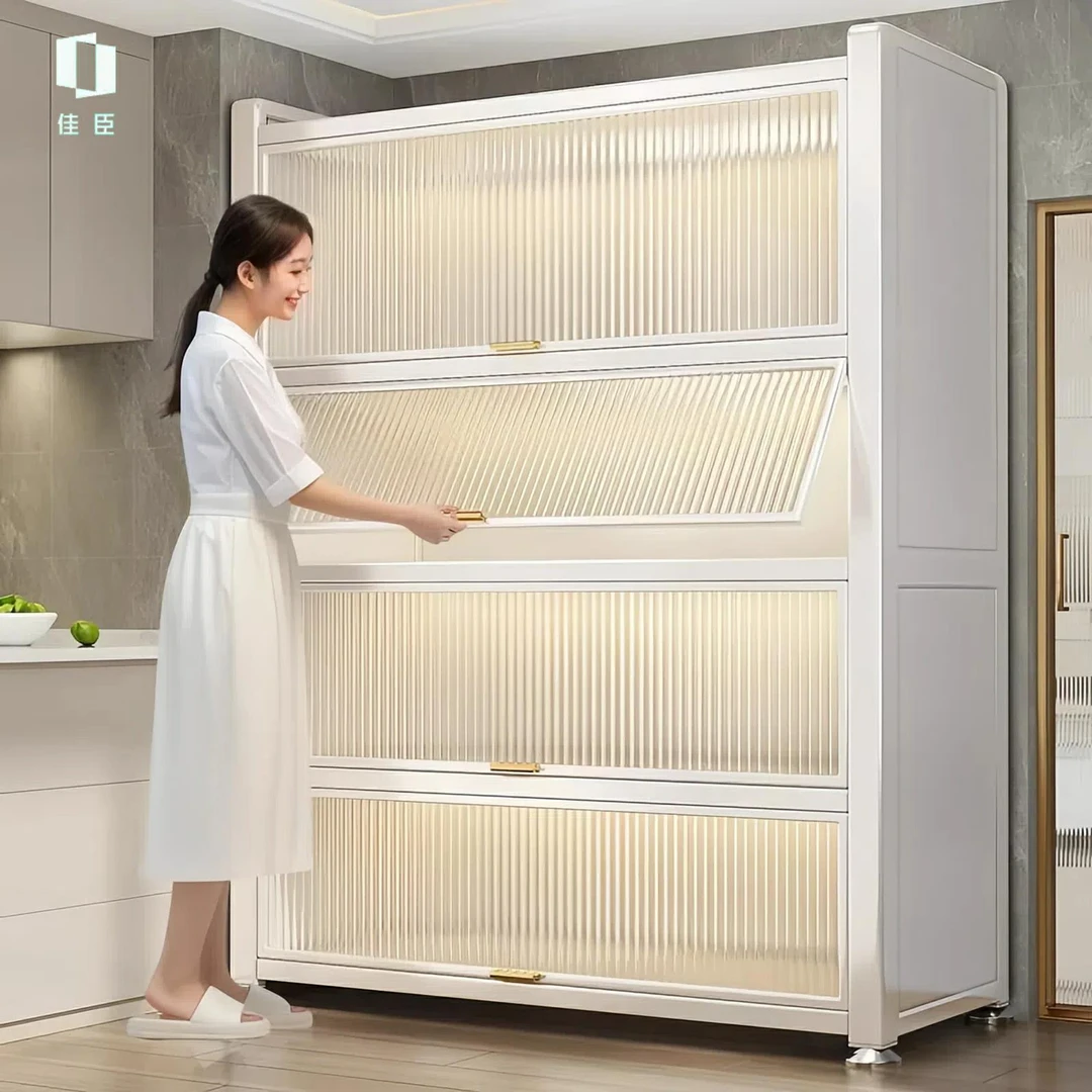 厨房防尘透明置物架家用简易大容量落地收纳柜客厅玄关简约储物柜