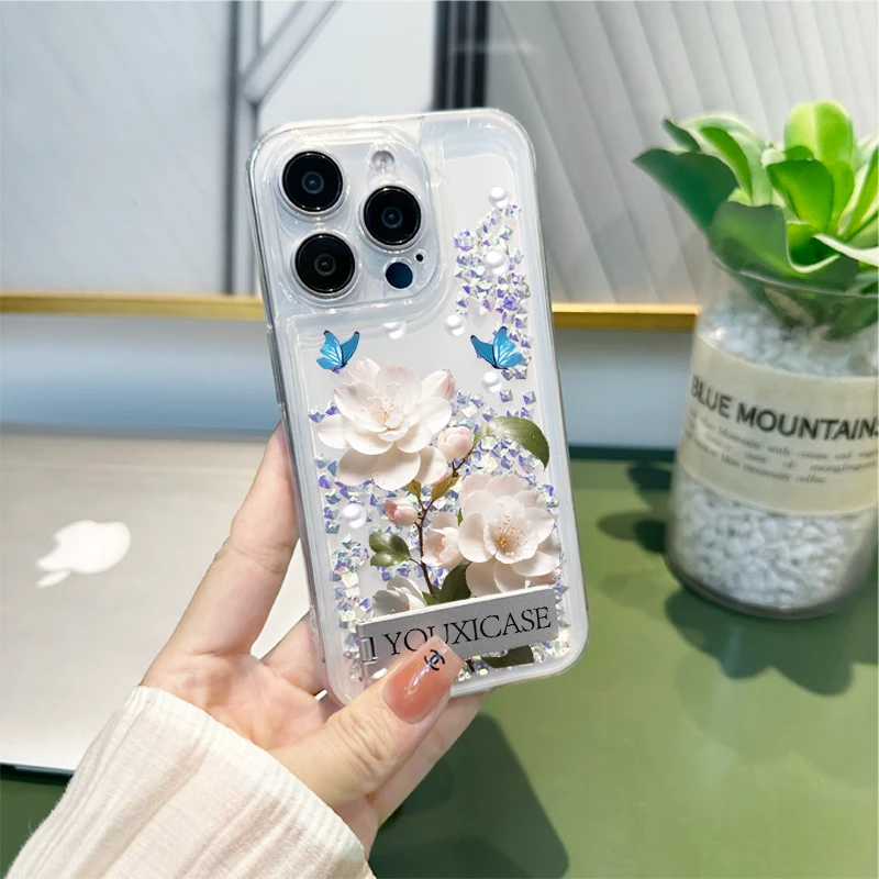 幼熙 光影蝶适用于苹果/华为/荣耀/女款oppo/vivo流沙手机壳透明