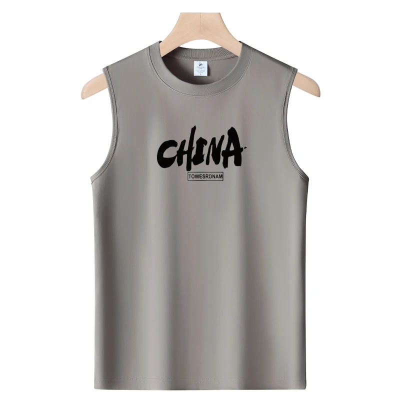 纯棉夏季男无袖T恤男圆领宽松版背心宽肩坎肩打底衫百搭青年男