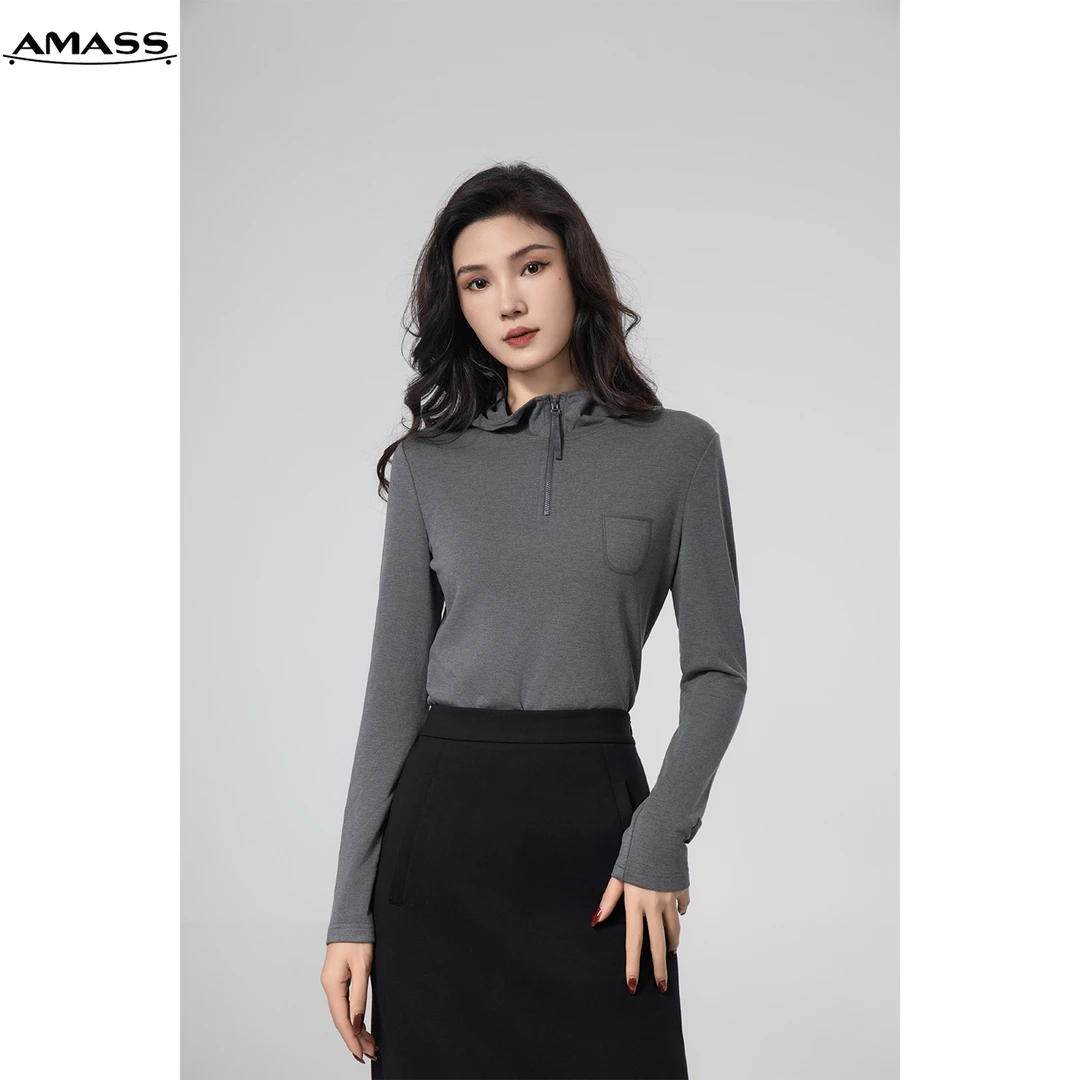 AMASS/阿玛施秋季新款轻职场时尚气质加绒连帽长袖卫衣女 5300662