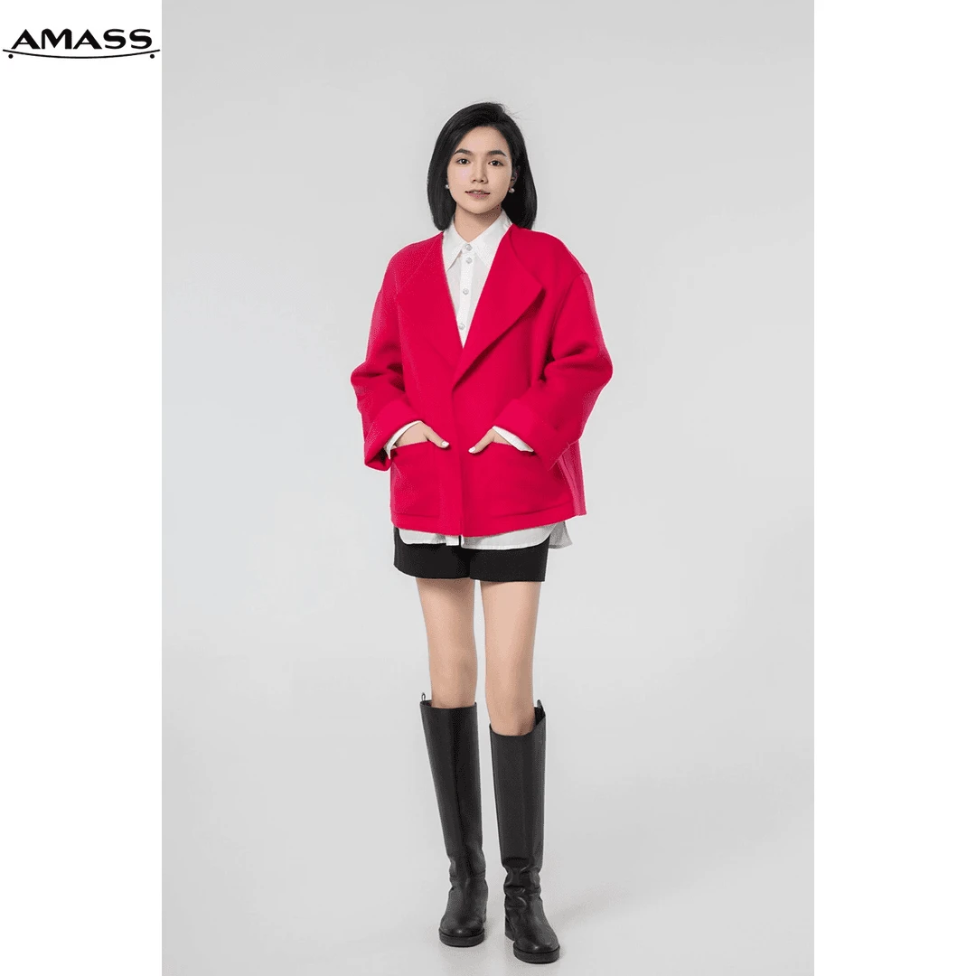 AMASS/阿玛施24K年新年简约翻领宽松中长款双面呢外套女 5400778