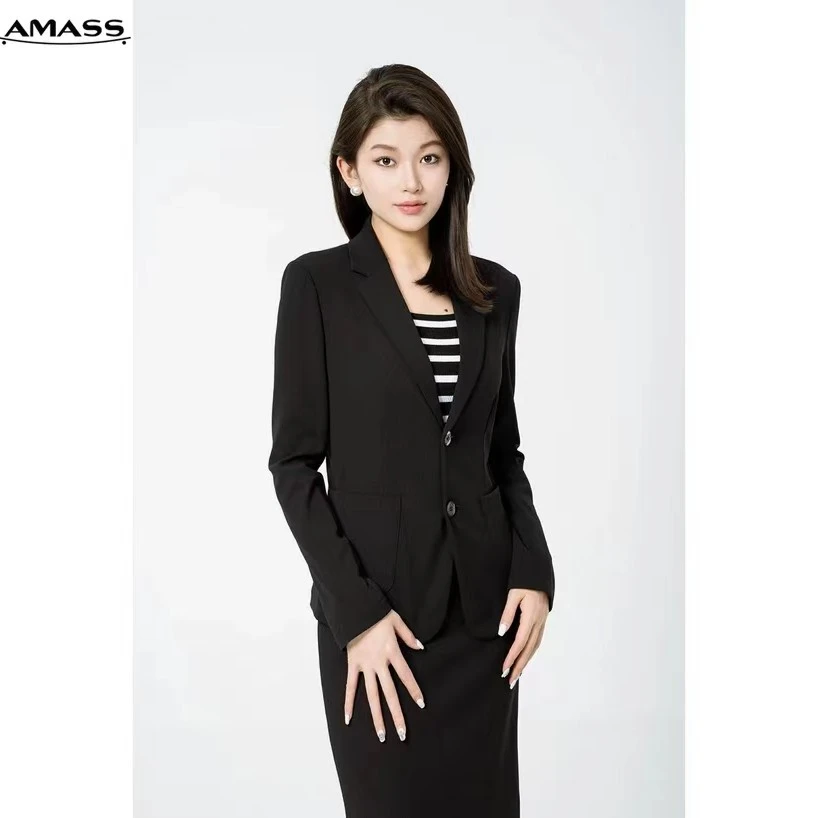 AMASS/阿玛施春秋季新款职业气质翻领修身收腰双口袋西装5400808