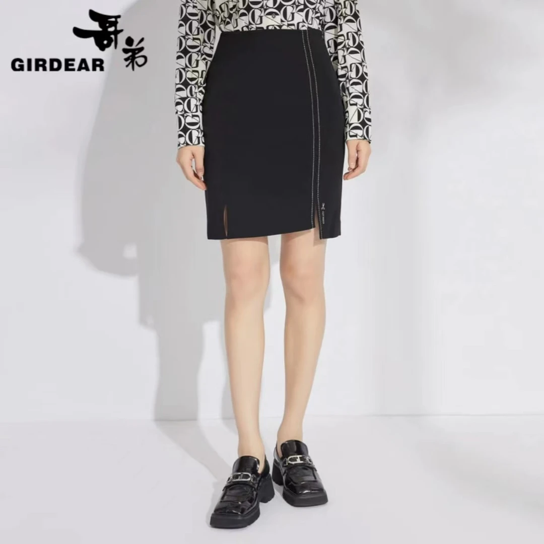 GIRDEAR/哥弟通勤高腰明线双开叉包臀裙1200277