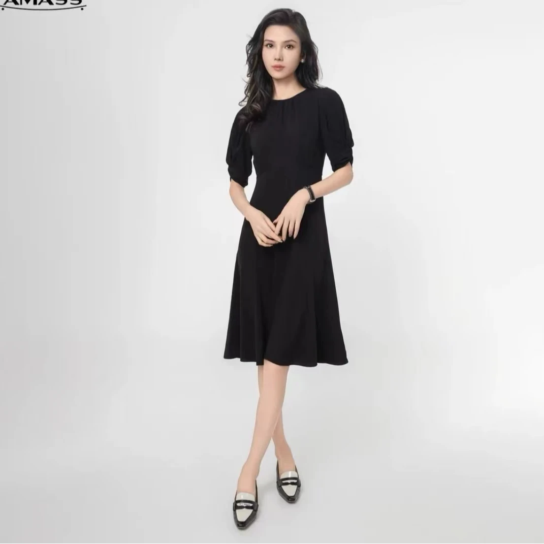 AMASS/阿玛施气质法式优雅复古收腰泡泡袖连衣裙5500513-2062811-