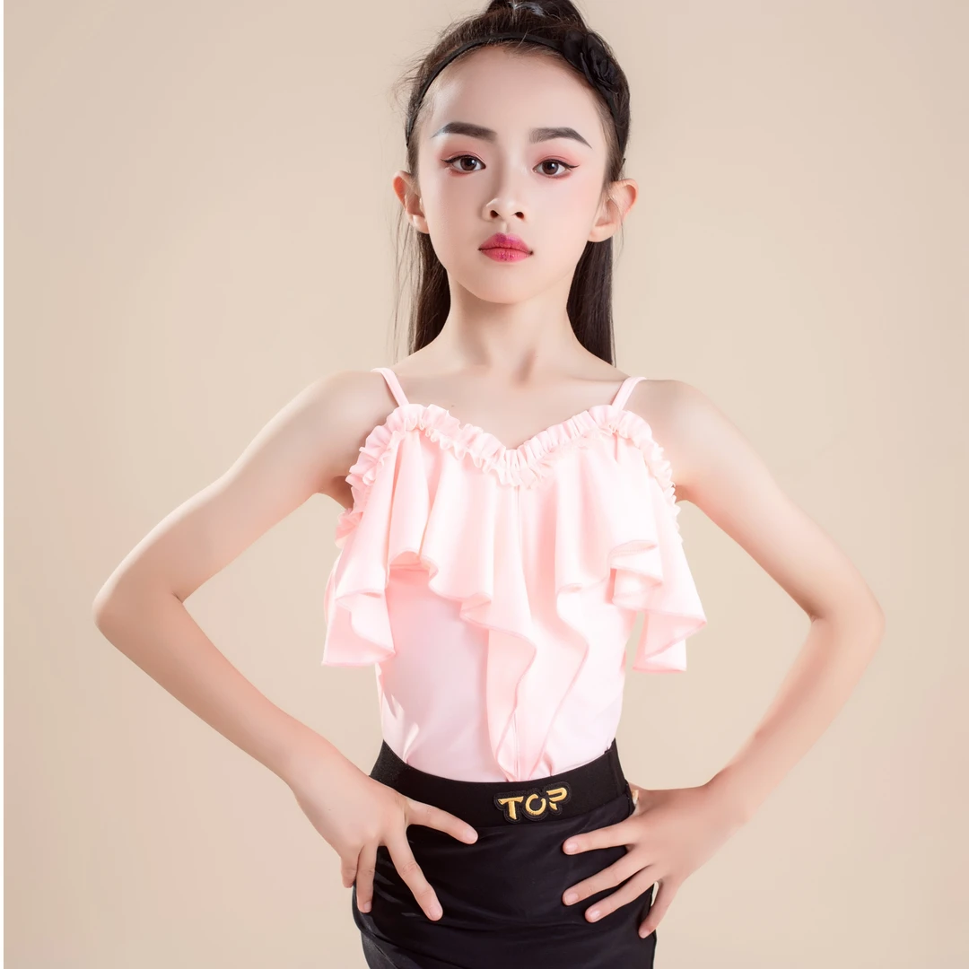 TOP夏季女童设计时尚甜美洋气荷叶边拉丁舞训练表演服练功服