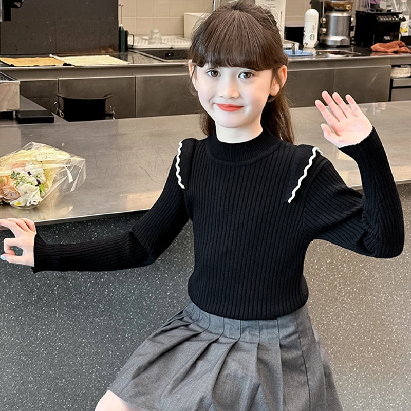 女童毛衣打底衫2025新款中大童一体绒薄款儿童针织衫秋冬内搭上衣