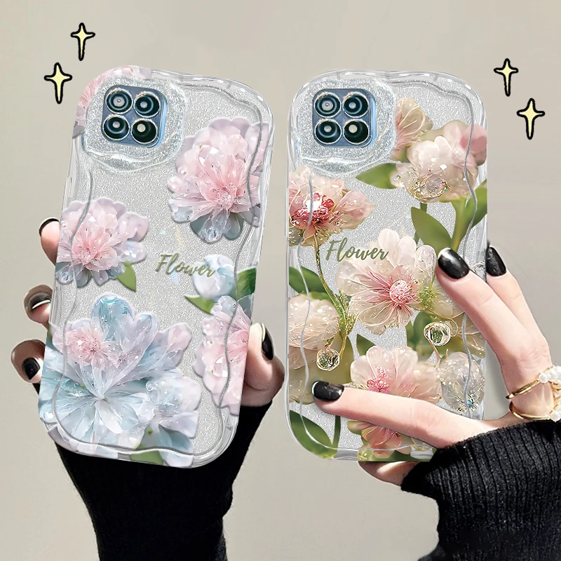 适用opporeno4se手机壳水晶花奶油纹透明软壳镜头全包防摔保护套