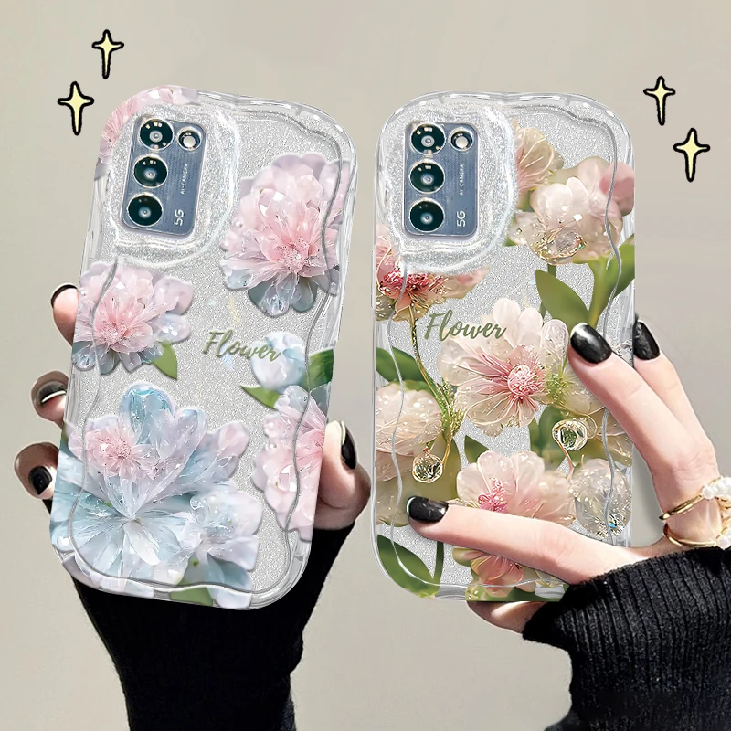 适用于oppoa55手机壳水晶花奶油纹透明软壳镜头全包防摔保护套