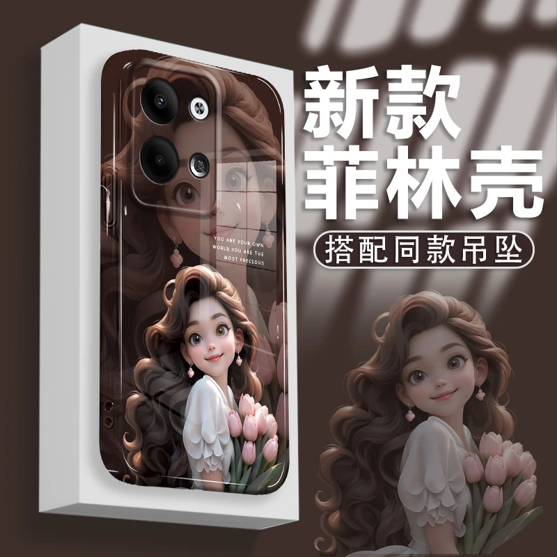 适用OPPOreno9/pro/pro+手机壳菲林硬壳明媚公主全包防摔保护套
