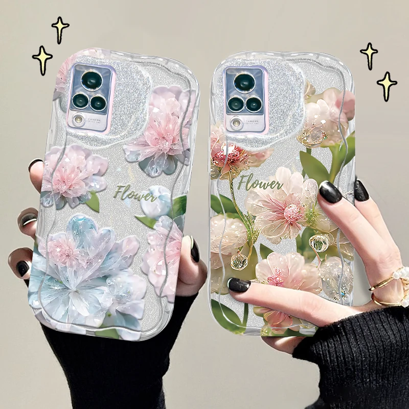 适用于vivos9手机壳水晶花奶油纹透明软壳镜头全包防摔保护套